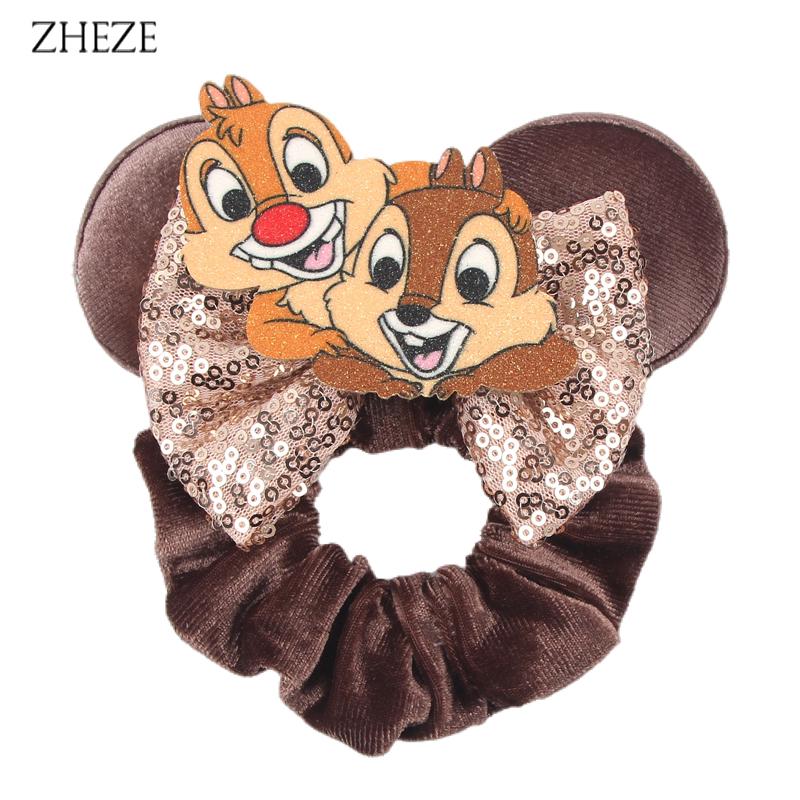 New Disney Mouse Ears Scrunchies Hairband Girl Ponytail Holder For Women Sequins Bows Headband  Women Trip DIY Accessories