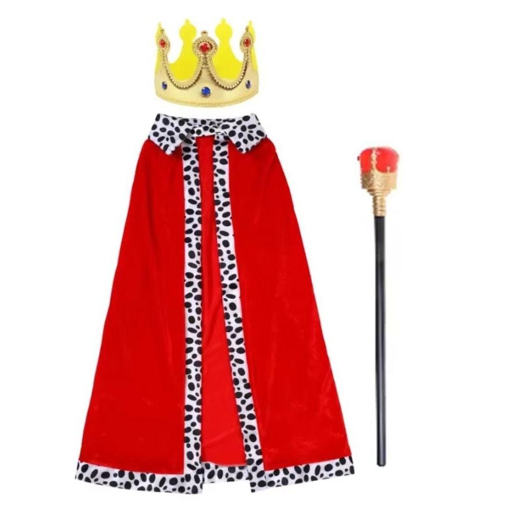 Red Velvet Adult Kids Prince Robe 80/90/130/150cm Cosplay Dress Up  for Parent-child Activity