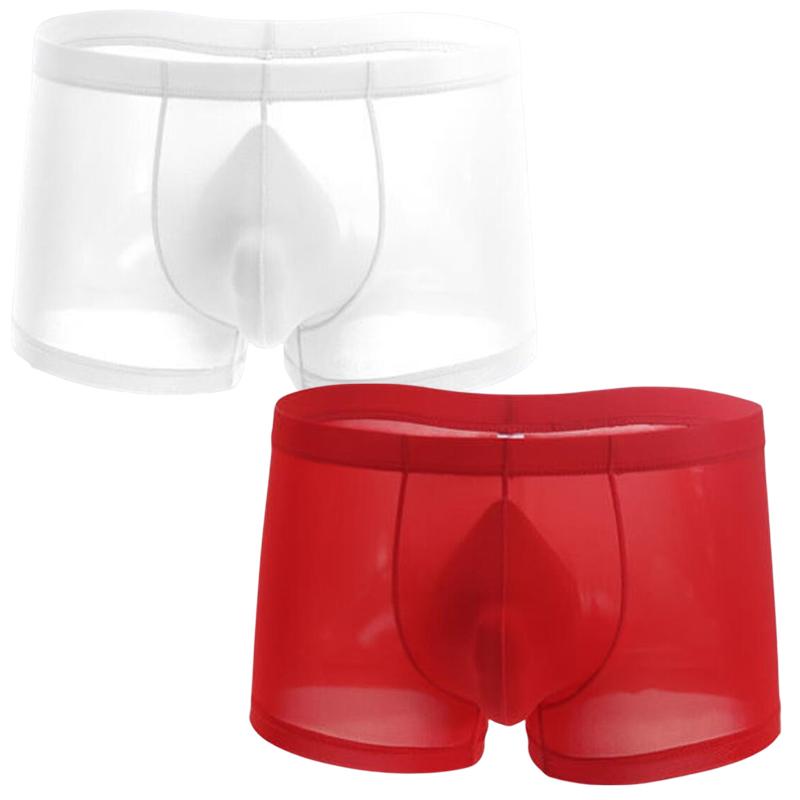 2pcs Solid Color Boxer Shorts Men Seamless Nylon Ice Silk Underwear U Pouch Male Panties Plus Size M-XXL
