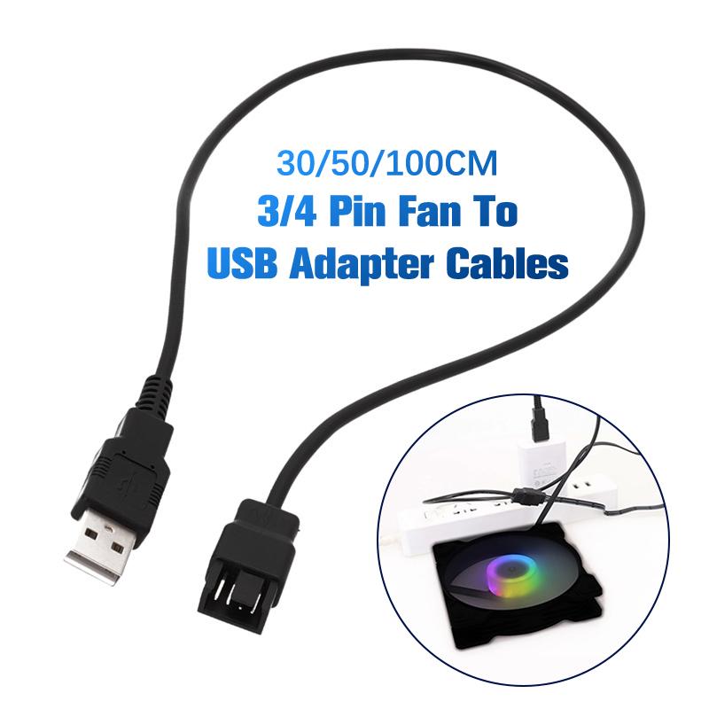 30/50/100Cm 3/4 Pin Kabel adaptéru ventilátoru na USB Počítačový PC ventilátor Napájecí kabel Konektor Adaptér