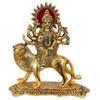 Ídolo Metálico de Durga Maa, Figura de Exhibición, Murti de Sherawali Ambe Maa, Altura 20 cm, Oro Antiguo