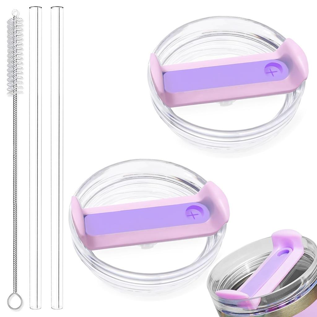 40oz Tumbler Lid Replacement Fit for Stanley Cup, 2 Pack Replacement Tumbler Lids , with 2 Straws and 1 Cleaning Brush