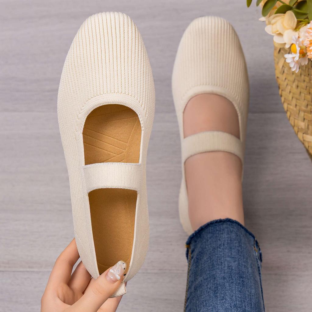 Women's Mary Jane Flats Shoes Round Toe Casual Ballet Flats Comfortable Knit Dress Shoes for Women Lightweight Anti-Slip Work Office Walking Shoes
