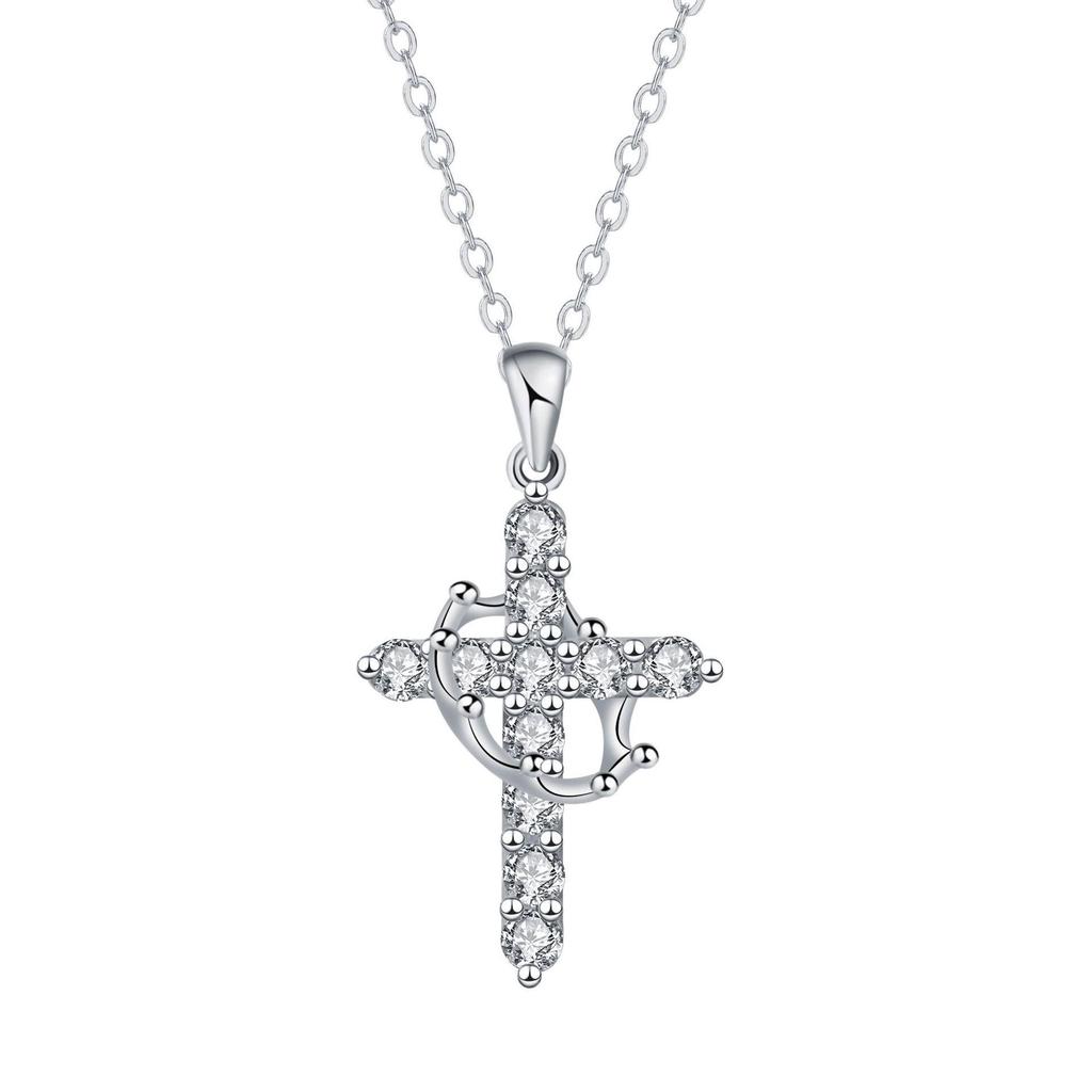 Multi-Color Birthstone Diamond Cross Necklace - Retro Religious Clavicle Pendant Gift