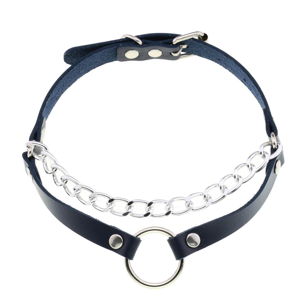 Double Line O-ring Chain Choker, Minimal Punk PU Leather Circular Ring Necklace