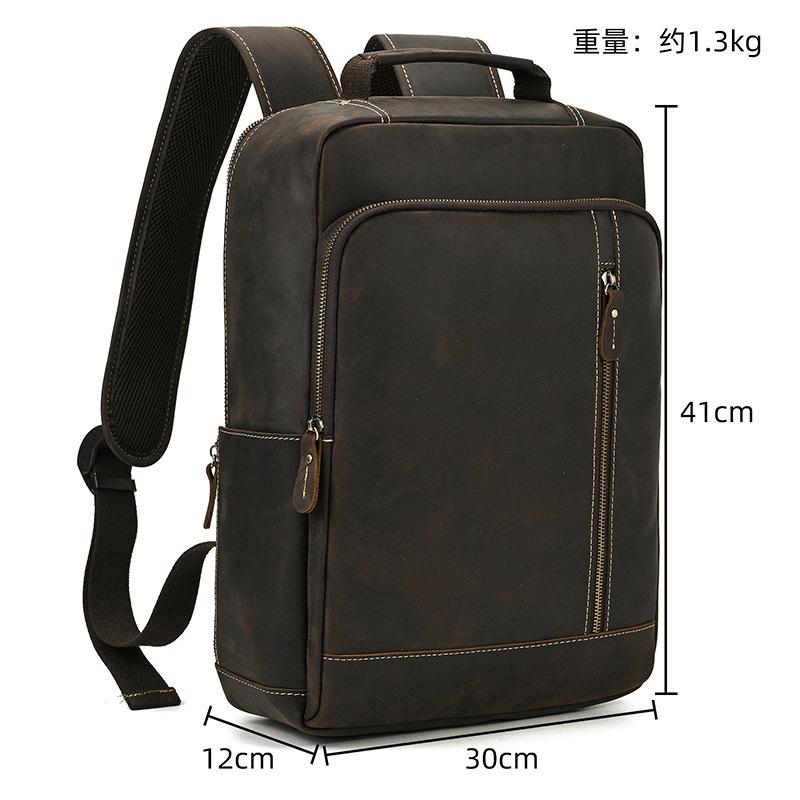Backpack Crazy Horse Leather 16 Inch Large Capacity Leather Backpack Retro First Layer Cowhide School Bag Computer Bag With Usb Port