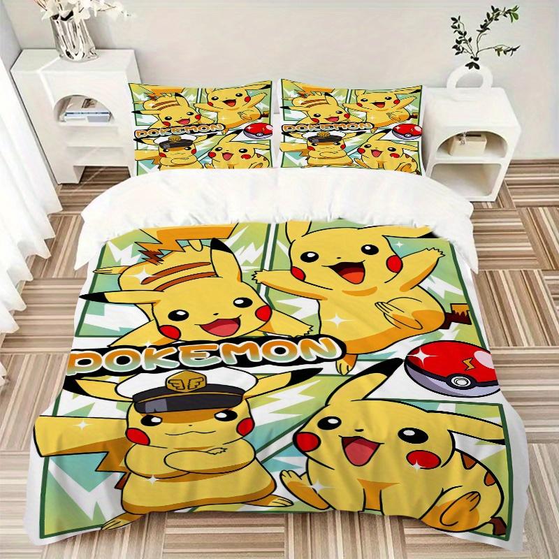 3pcs Pikachu Pokémon Quilt Cover Set (1 Quilt Cover + 2 Pillowcases Without Pillow Core), High-Definition Printing for Home and Dormitory.F053
