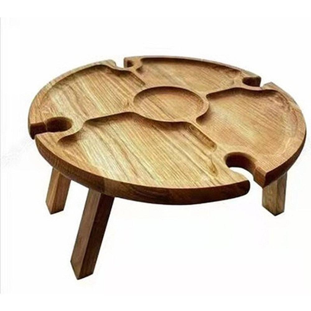 Durable Wooden Picnic Foldable Portable Casual Snack Tray Wine Rack Kitchen Storage Container Outdoor