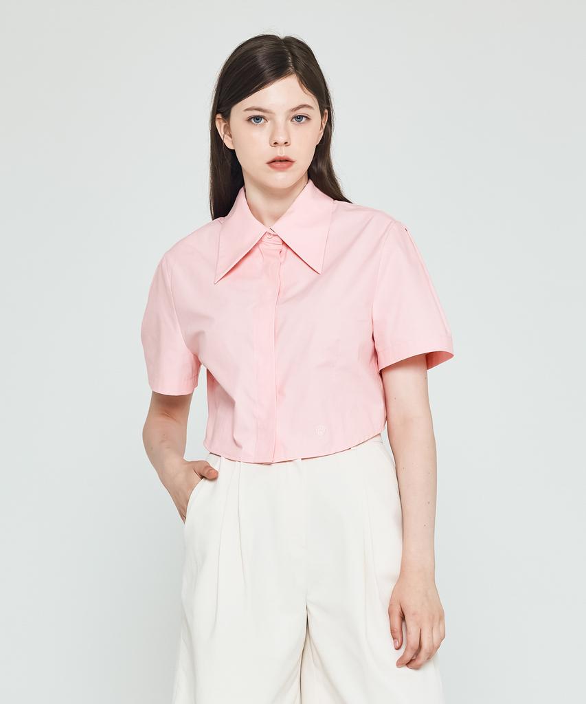 Depassion Big Collar Crop Short Sleeve Shirt (Pink)