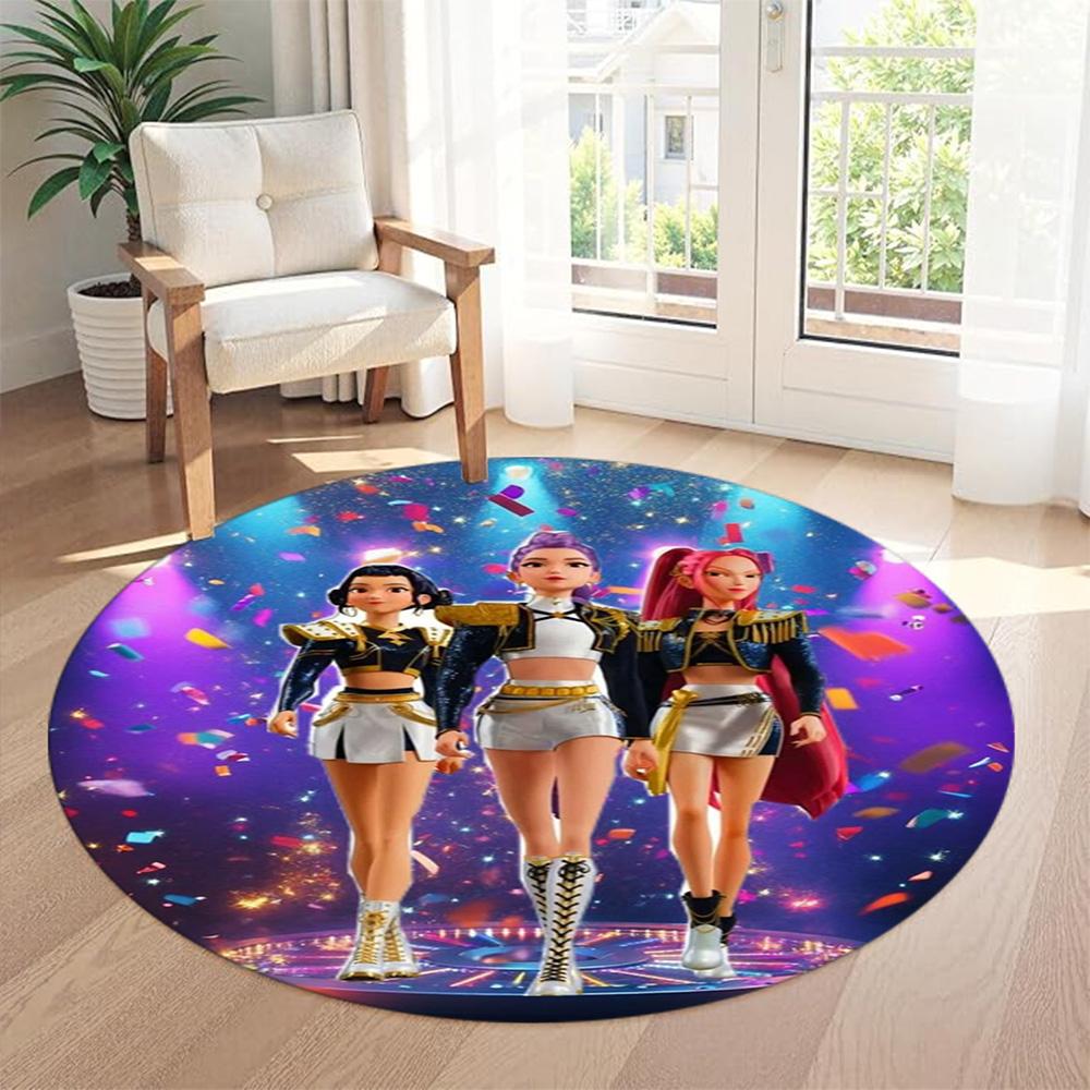 K-pop Round Floor Mat Design for Foyer Game Room Hallway Study room Antislip Round Carpet Anime Office Decor Gift for Festivals