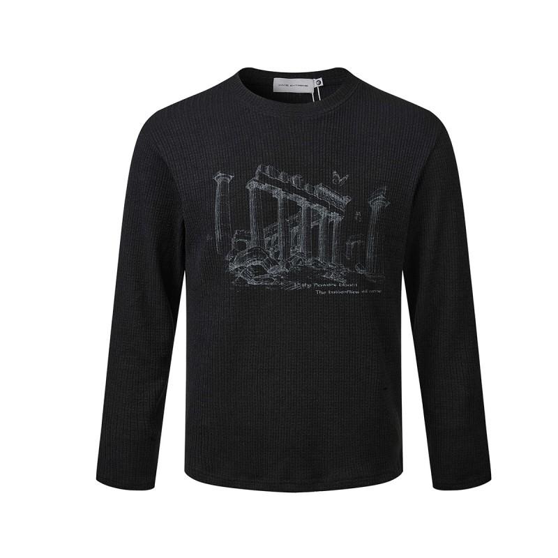 Mens Long Sleeve T-Shirt American Vintage Style Camo Print Casual Crew Neck Top Teens