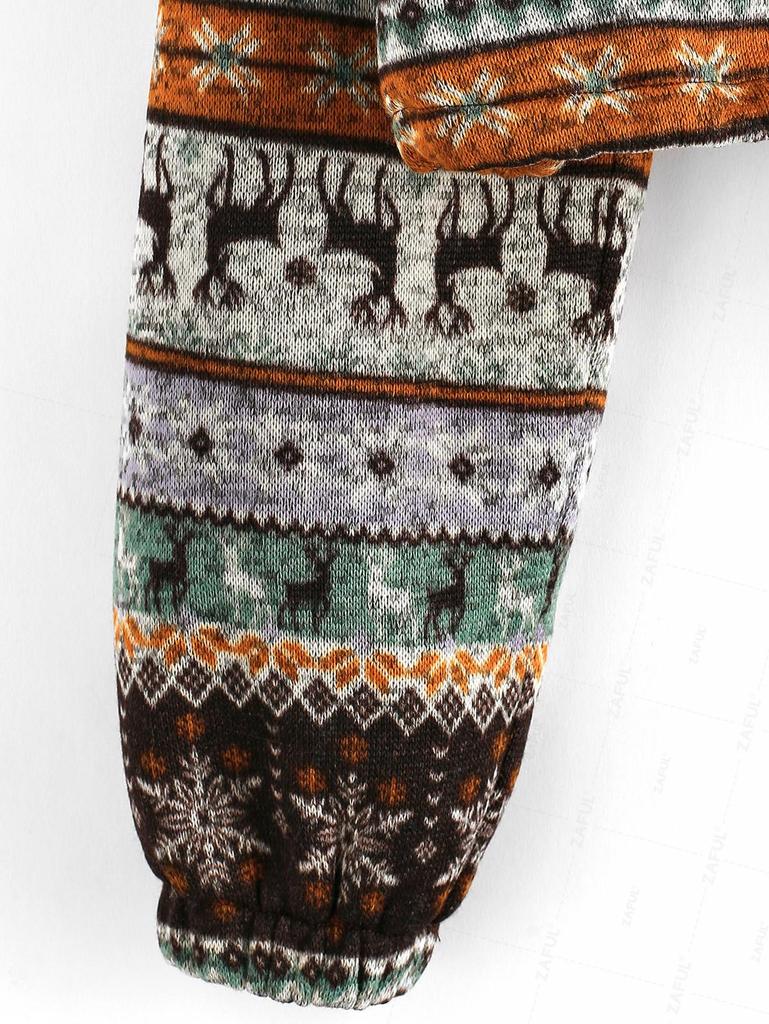 ZAFUL Christmas Elg Snøring Faux Shearling Strikkejakke