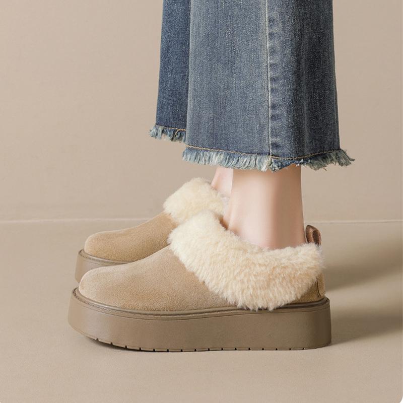 Winter Fur Shoes Women Snow Boots Warm Plush Flat Non-slip Fashion Brand Ladies Ankle Boots Thick Sole 3cm Plus Size 42