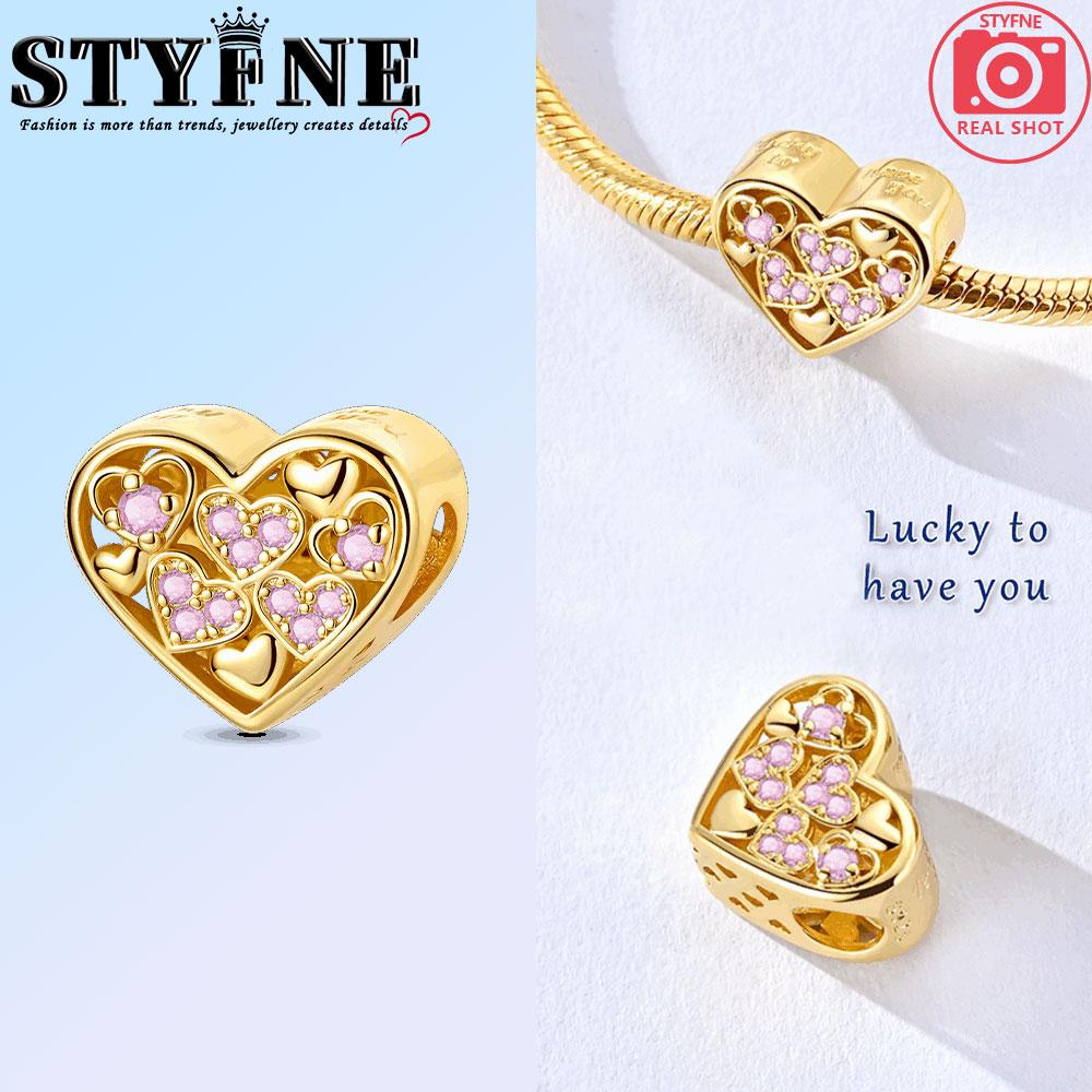 Copper Golden Couple Heart Angel Wings Charms Beads Pendant For Original Bracelet Woman Girl Jewelry