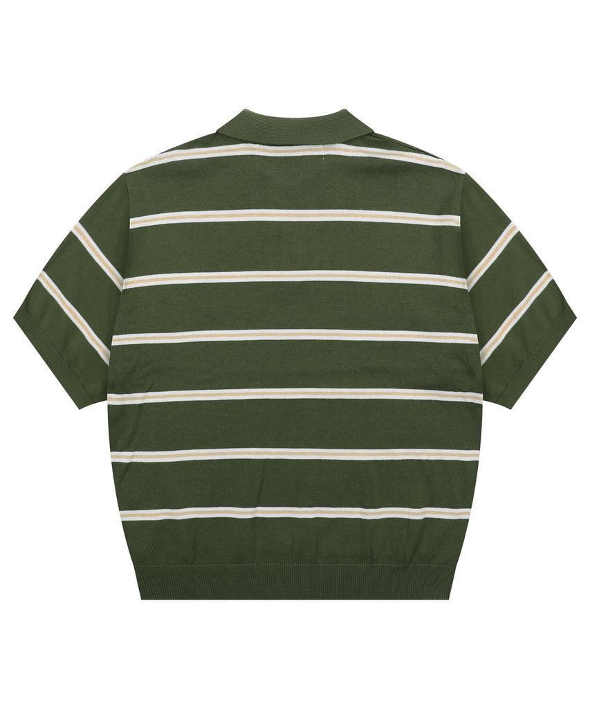 GLACK Gnt016 Mobster Striped Collar Knit (Olive)