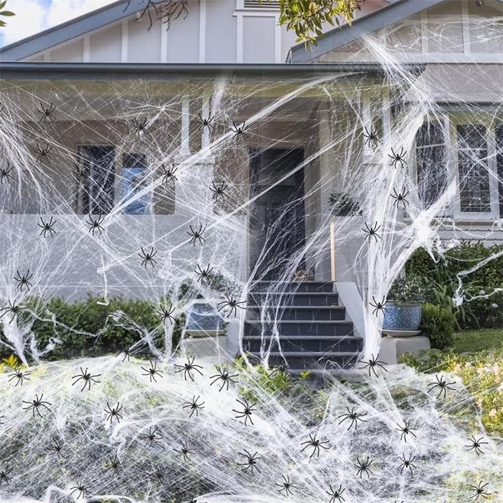 Halloween Giant Inflatable Black Spider with LED Eyes and Web Decoration for Outdoor Haunted House Party Scene Props 5ft
