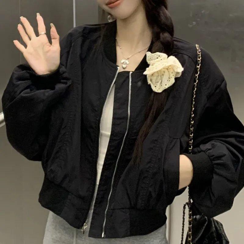 

Женская белая бейсбольная куртка в корейском стиле, Весна/Осень 2025 - Маленький размер, Свободная, Повседневная короткая куртка S [Up to 95 lbs]