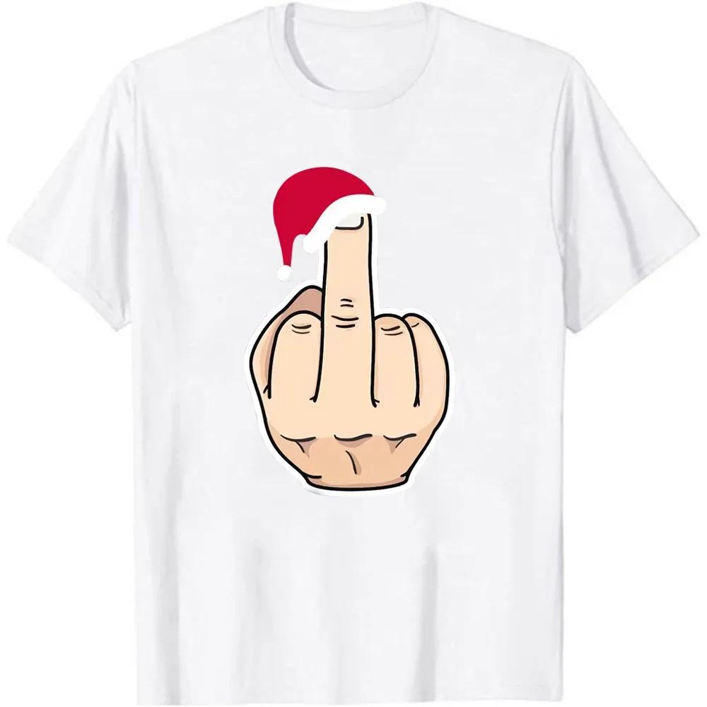 Christmas Santas Hat Middle Finger Print T Shirt Women Short Sleeve O Neck Loose Tshirt Women Tee Shirt Tops Camisetas Mujer