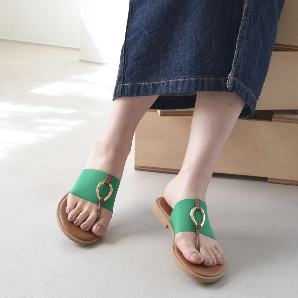 Bridget Birkin Women's Metal Motif Thong Sandals, Green, Size 23.0 Cm