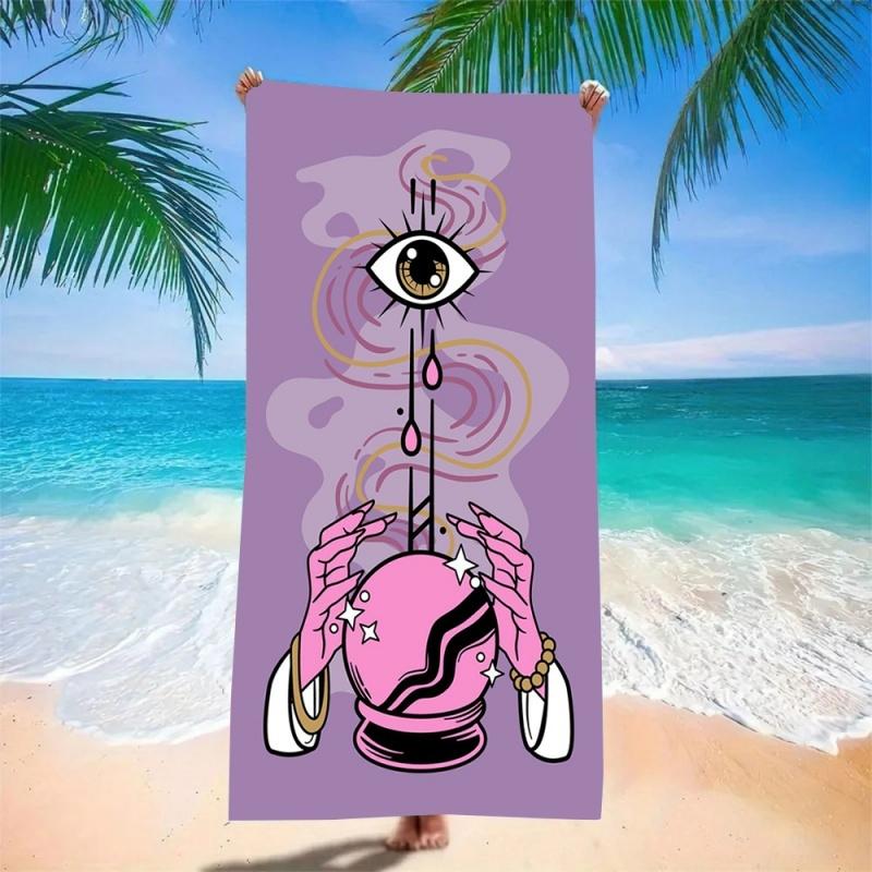 Mystic Purple Eye Print Beach Towel - Super Absorbent Quick Dry Microfiber, Crystal Ball Pattern Blanket for Picnic & Outdoor