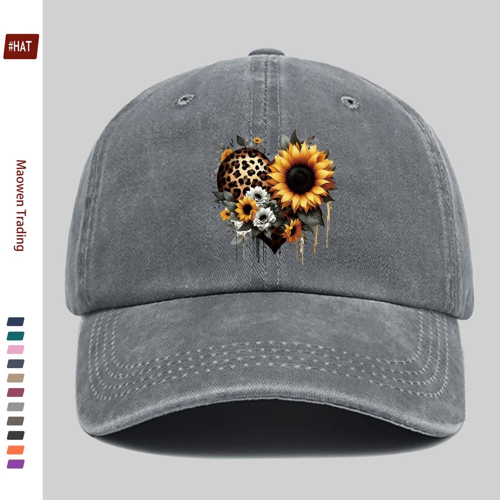 Pc Leopard Print Heart and Sunflower Pattern Baseball Cap Casual Style Sun Hat Comfortable and Lightweight with Adjustable St