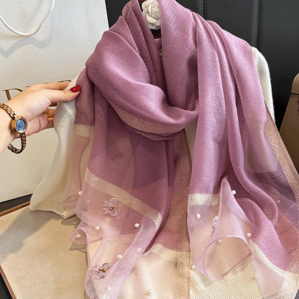 Korean Embroidery Scarf Bow Women Hijab Shawls Headkerchief Lace Scarf Wraps Lady фиолетовый