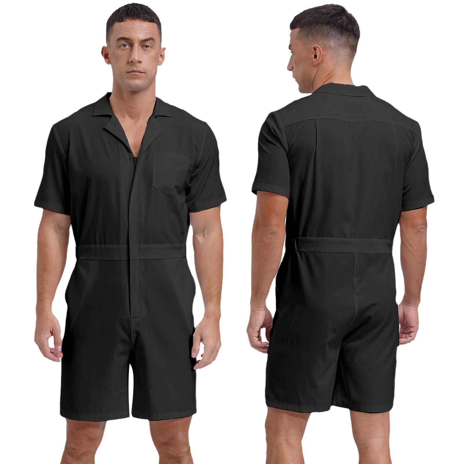 

Чоловічий повсякденний вуличний одяг Однотонний комбінезон карго Комбінезон комбінезон на блискавці Вільні шорти Штани Комбінезон Спортивний костюм із кишенею чорний