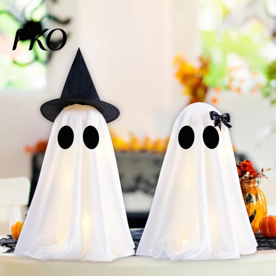 Ghost-themed Decoration Halloween Ghost Decoration, Light-Up with Witch Hat/Bow, Seasonal Holiday Decor Spooky Standing for Porch Yard Outdoor Party