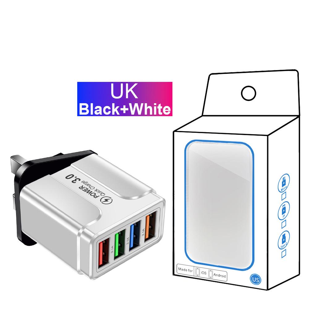 Multi-Standard 4-Port USB Charger: 3A Mobile & Tablet Travel Adapter