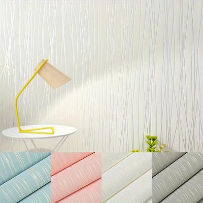 1 Roll Non-Self-Adhesive 3D Stripes Wallpaper Made of Non-woven Environmentally Friendly Material Moisture-proof and Lightweight