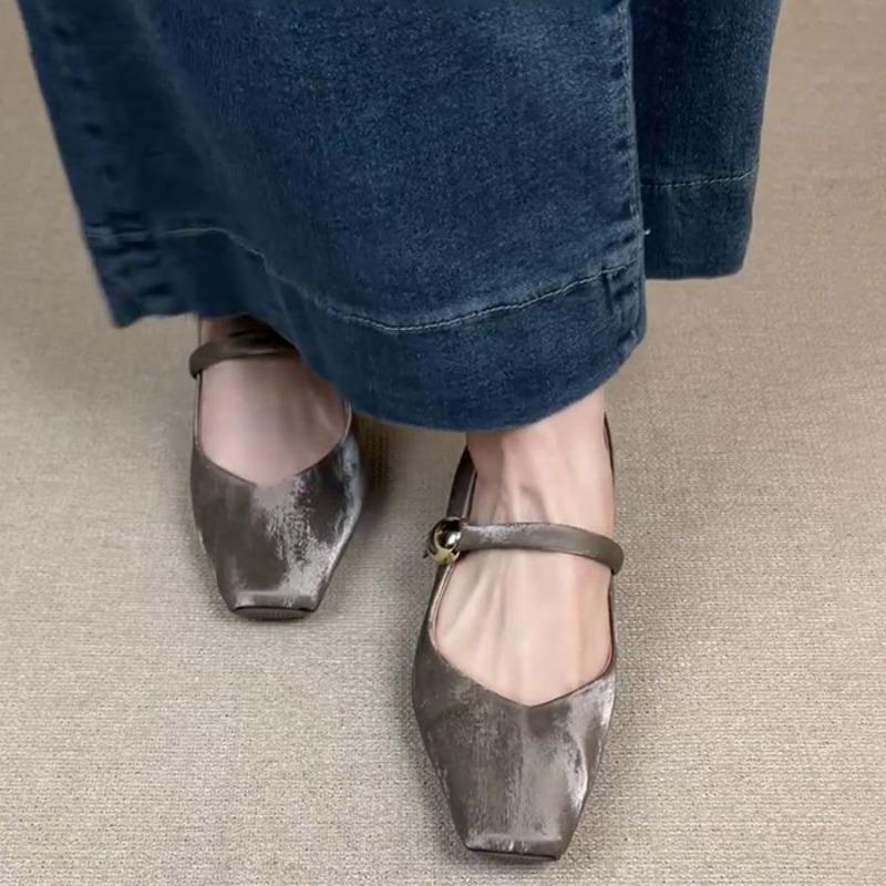 Hot Selling Summer 2025 Square Toe Woman Shoes Comfortable Elegant Sneaker Shallow Pearl Buckle Strap Dress Low Heels Mary Janes