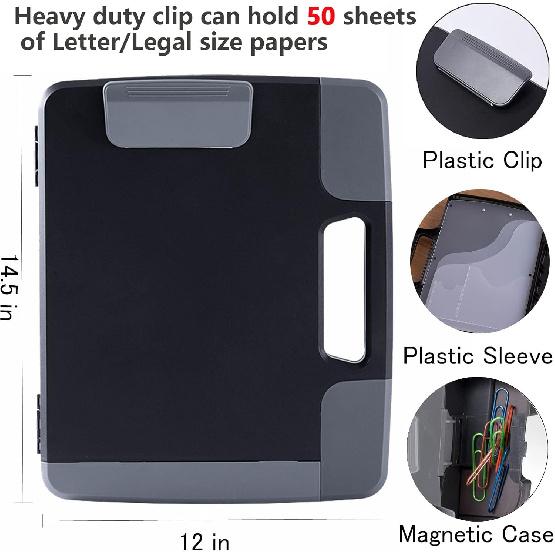 Clipboard with Storage Heavy Duty, Portable Clipboard Case with Handle, Plastic Storage Clipboard Box with Side-Opening, Clip Board for Letter/Legal