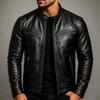 Mens Retro PU Leather Motorcycle Jacket Slim Fit Stand Collar Casual Biker Coat Wear