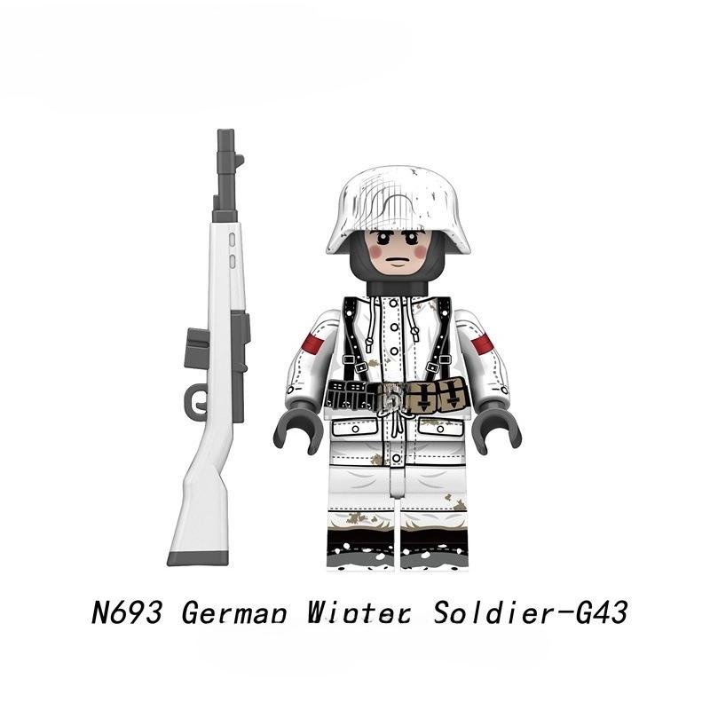 Militärische Winter Schnee Soldaten Figuren Bausteine Krieg Armee Winter Schnee Krieger Hut Zubehör Steine Spielzeug N692-695
