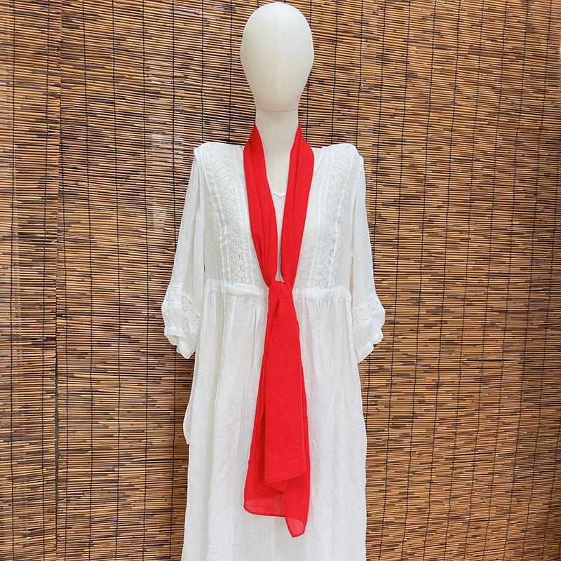 Thin Hollow Solid Color Soft Cotton Scarf Korean Version Thin Narrow Extended Small Silk Scarf Summer Neck Protection
