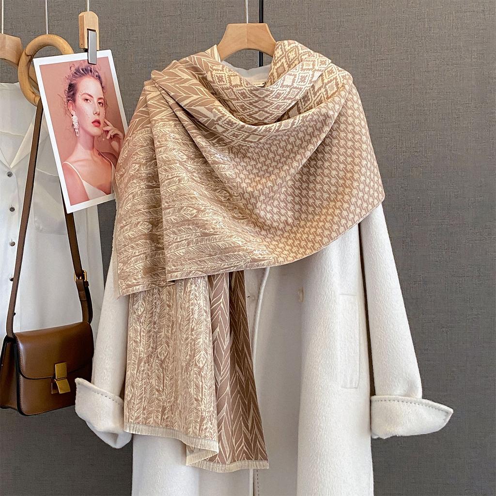 Autumn new fashionable geometric texture splicing scarf women's imitation cashmere warm fashion versatile outer shawl scarf