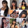 Natural Black Straight Synthetic Wigs For Women with Bangs 28Inch Daily Party Cosplay Wigs Heat Resistant Natural Hair Wig