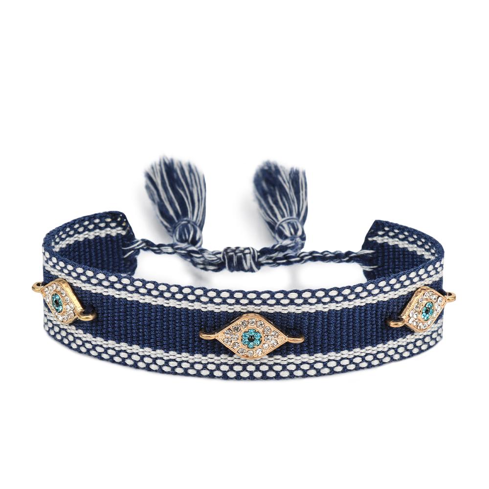 Eyes Woven Bracelets with Charms Stackable Wrap Fabric Bracelets
