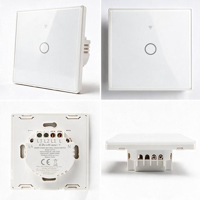 Qoltec Smart Touch 3-Channel Light Switch | Wi-Fi | Timer | Tuya | Smart Life | Tempered Glass | Black