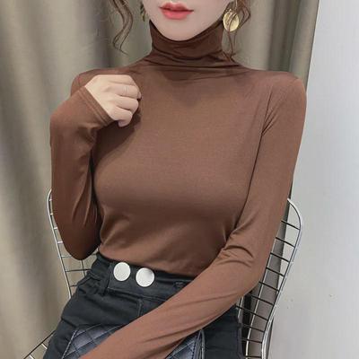 Women's Slim Velvet High Collar Long Sleeve Top for Autumn/Winter