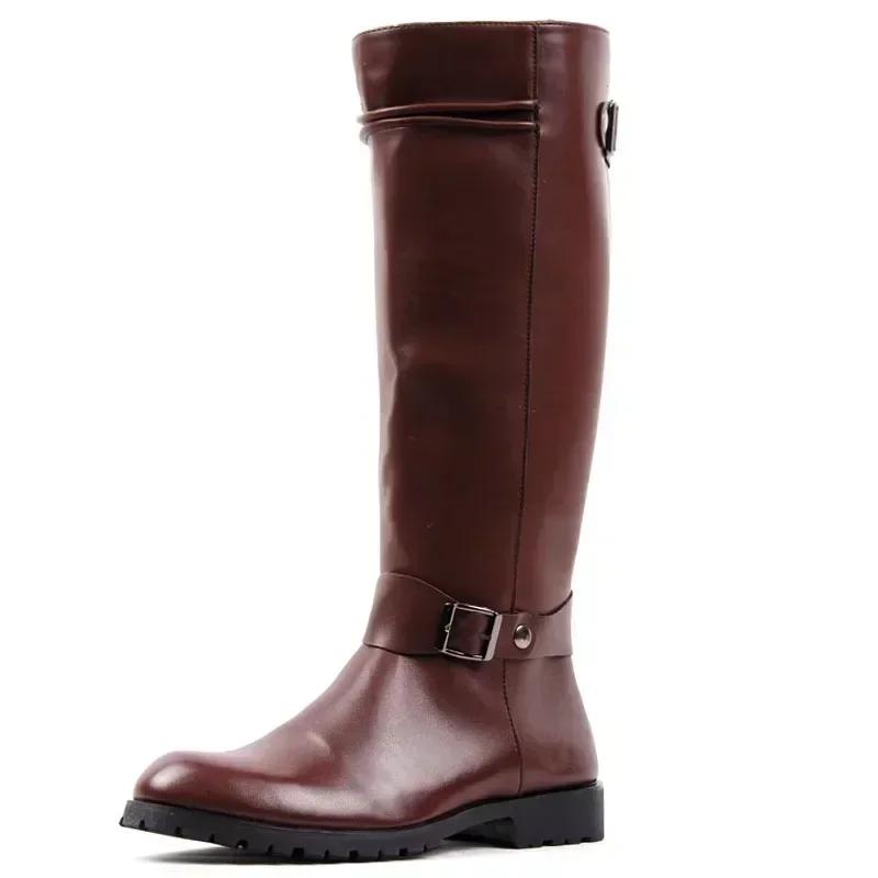 High Quality Plus Size 37-46 Punk Style Gothic Knee High Motorcycle Boots for Men Soft Leather Long Boots Thigh High Boots Botas