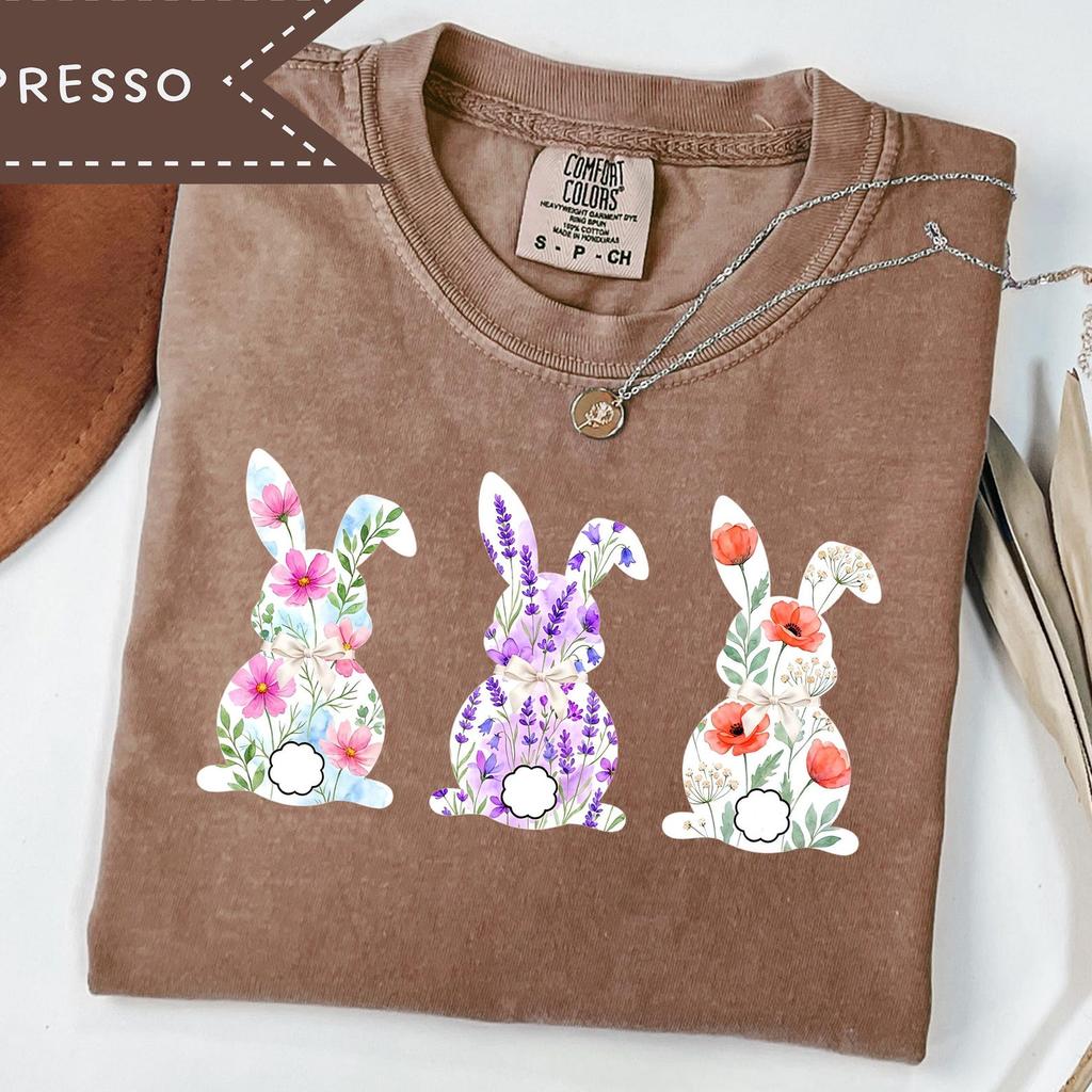 Flower Brushstroke Bunny T-Shirt, Floral Easter Graphic Tee, Easter Shirts, Coquette Bow Easter Bunny Comfort Colors