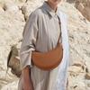 French Niche Design Women's Lychee Pattern Crescent Shoulder & Crossbody Saddle Bag