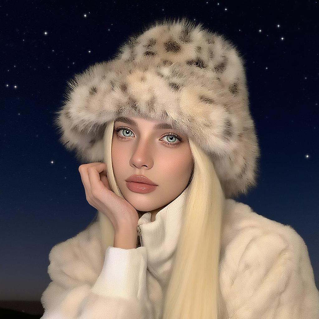 A European and American style fisherman hat imitating mink environmentally friendly fur fisherman hat for women in winter spotted patterns