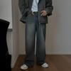 Retro Old Straight Jeans Men's Spring Hooded Denim Jacket Korean Fashion Denim Suit