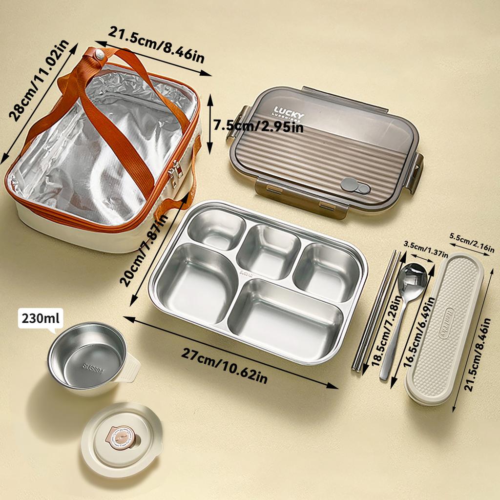 4/5 přihrádkový jídelní talíř s víkem Velkokapacitní 304 nerezová ocel Obědový box Děti Studenti Nepropustná obědová nádoba
