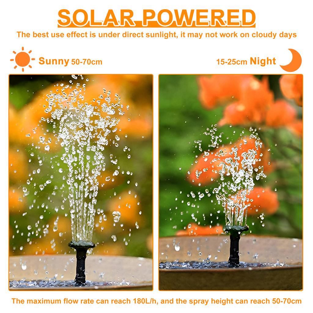 4W Solar Bird Bath Fountain Pump Outdoor Solar Powered Fountain with Color LED Lights & 6 Nozzle for Garden Pond Pool Decoration