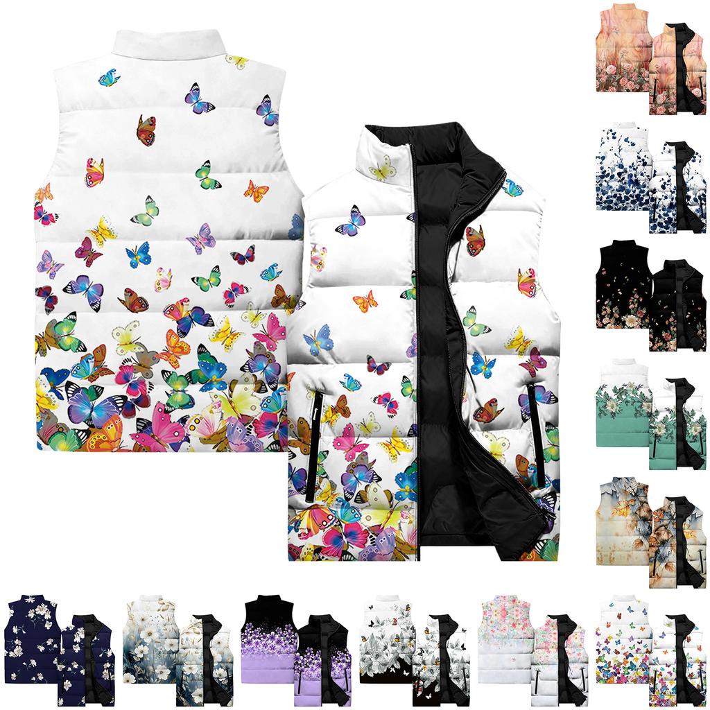 Ladies' Casual And Fashionable Sleeveless Vest Floral Pattern Printed Cotton Jacket