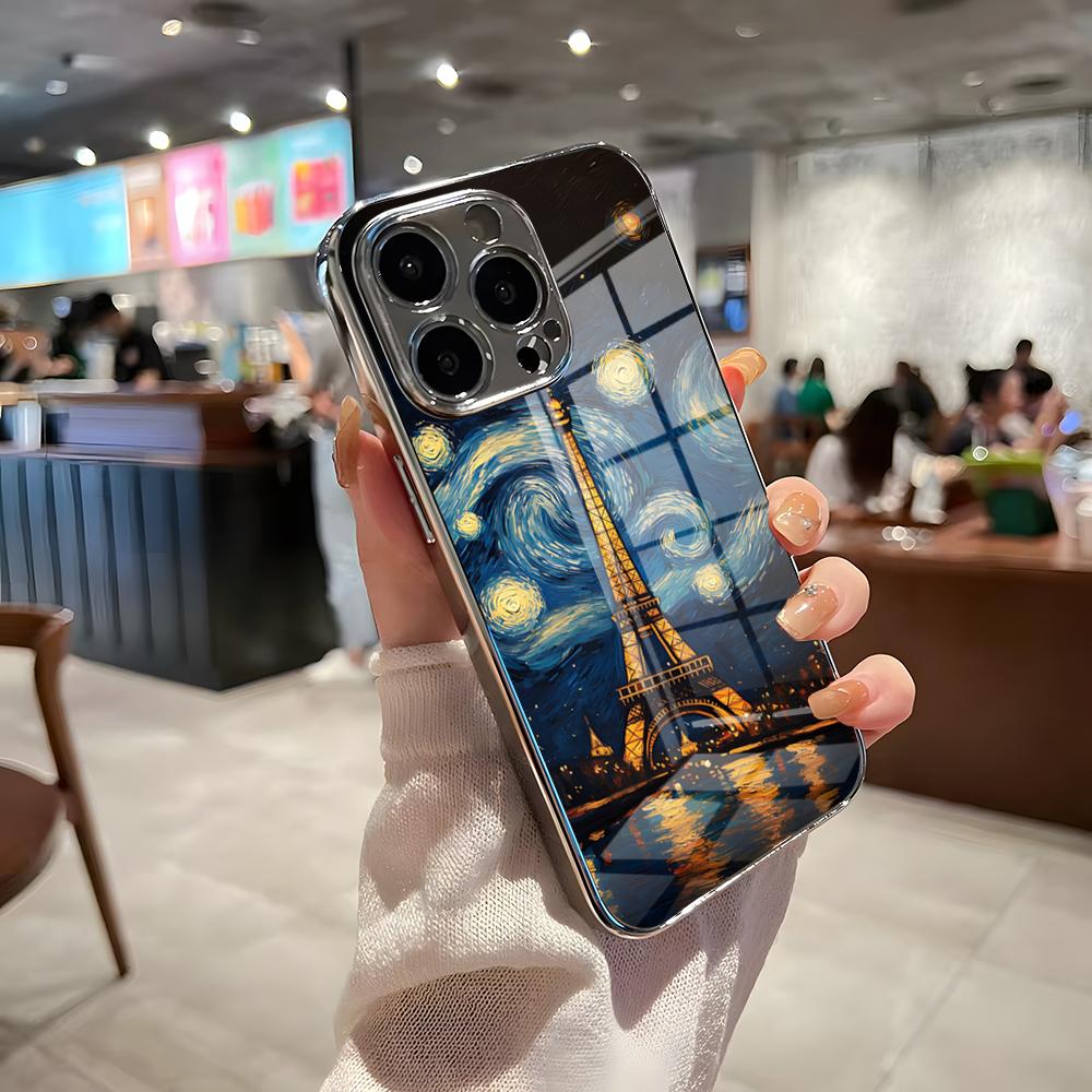 Eiffel Tower Phone Case For IPhone 17 Pro Max 15 Pro 16 14 Plus 12 13 Mini 11 Pro Shockproof Electroplated Glass Cover