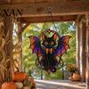 Black Cat Bat Sun Catcher Halloween Suncatcher, Stained Glass Style Acrylic Catcher, Gothic Festival Atmosphere Display Hanging Ornament for